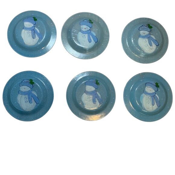 Linens N Things Set of 6 Handpainted Frosty Snowman Figurines Dessert Plates - Picture 5 of 9